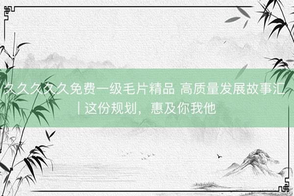 久久久久久免费一级毛片精品 高质量发展故事汇 | 这份规划，惠及你我他