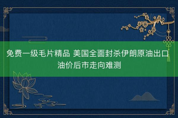 免费一级毛片精品 美国全面封杀伊朗原油出口 油价后市走向难测