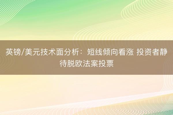 英镑/美元技术面分析：短线倾向看涨 投资者静待脱欧法案投票