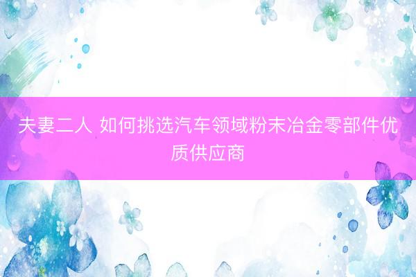 夫妻二人 如何挑选汽车领域粉末冶金零部件优质供应商