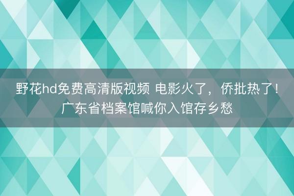 野花hd免费高清版视频 电影火了，侨批热了！广东省档案馆喊你入馆存乡愁