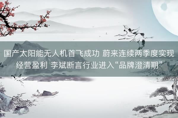 国产太阳能无人机首飞成功 蔚来连续两季度实现经营盈利 李斌断言行业进入“品牌澄清期”