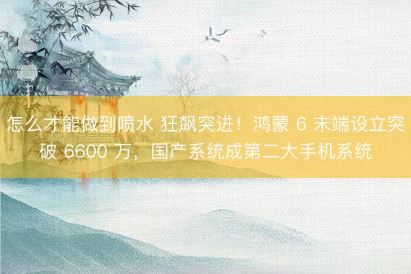 怎么才能做到喷水 狂飙突进！鸿蒙 6 末端设立突破 6600 万，国产系统成第二大手机系统