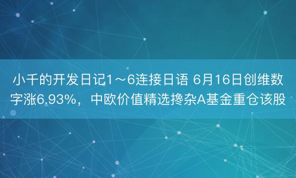 小千的开发日记1～6连接日语 6月16日创维数字涨6.93%，中欧价值精选搀杂A基金重仓该股