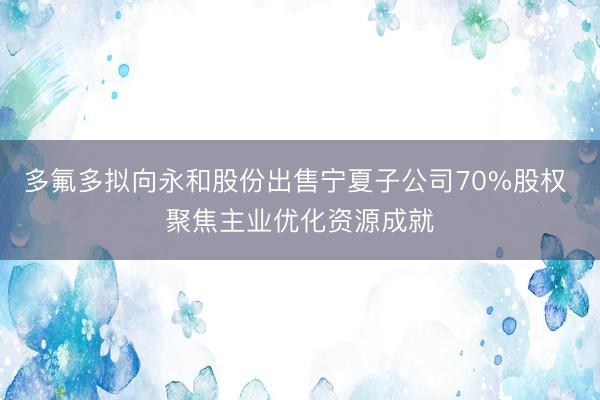 多氟多拟向永和股份出售宁夏子公司70%股权 聚焦主业优化资源成就